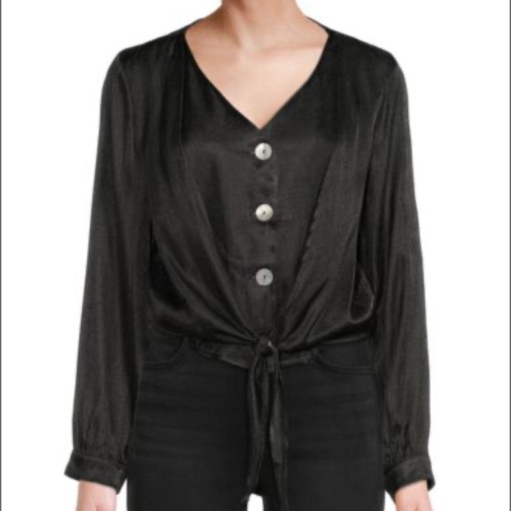 Patrizia Luca Tie Front Crop Top Black Size Small/Medium Lightweight Silky NWT